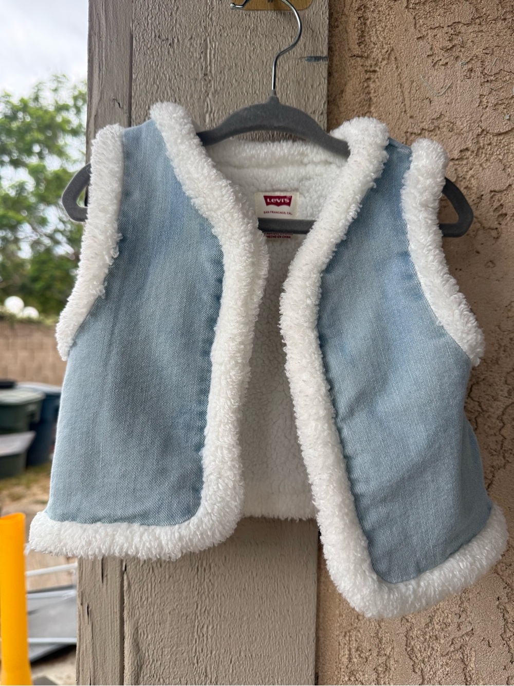 Levi's Light Wash Denim Vest with White Sherpa Trim
